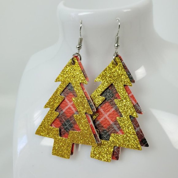 Christmas Tree Festive Holiday Season Sparkly Earrings - Picture 1 of 5